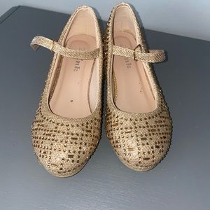 Girls gold bejeweled shoes